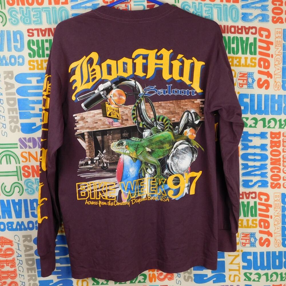 Vintage 1997 Boot Hill Saloon Daytona Bike Week Long Sleeve Pocket Tee USA M